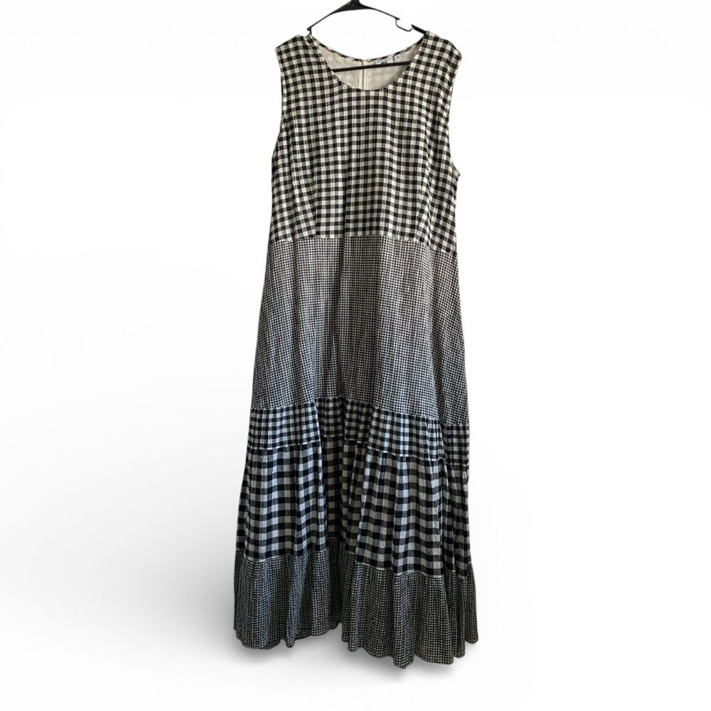 JW Anderson Uniqlo Gingham Tiered Prairie Dress, Size XL